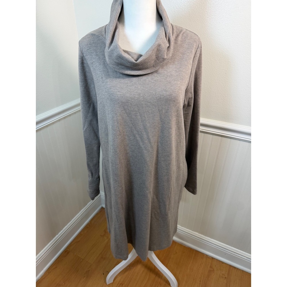 Pure Jill Casual Cowl Neck Long Sleeve Tunic Dress with Pockets Taupe Size S - Picture 8 of 11